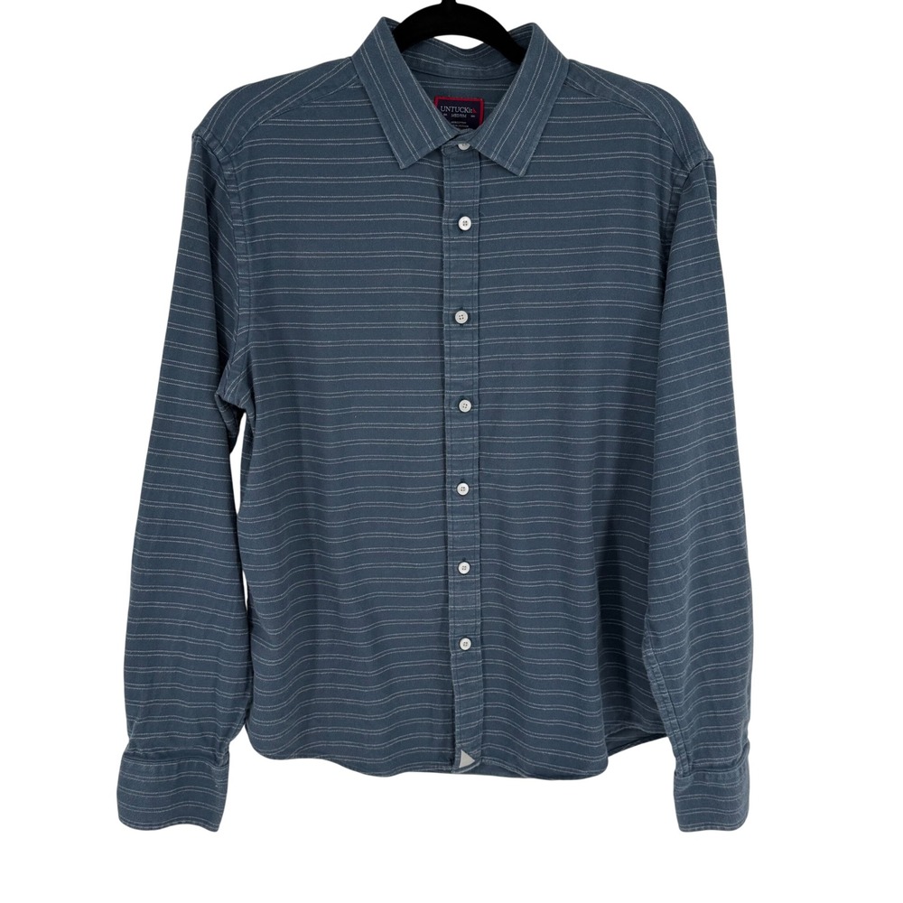 UNTUCKit Palmer Button Down Shirt Mens Medium Blue Striped Jersey Cotton